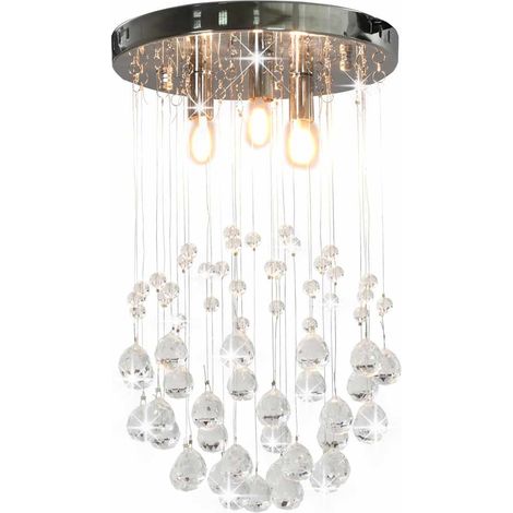 Plafonnier cristal sphère 3 douilles G9 – Design boule perles acrylique et métal chromé argenté – Ø25 x H40 cm – Ampoules non incluses (1/4)