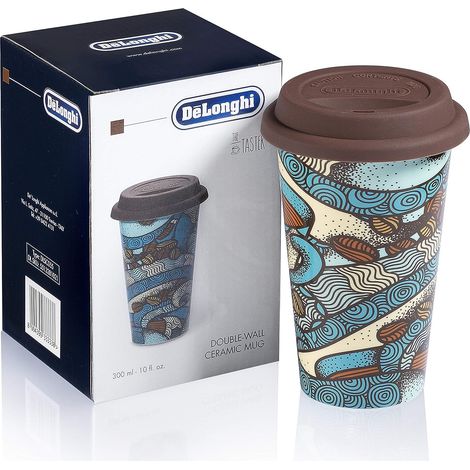 DeLonghi DLSC055 Tasse isotherme en ceramique a double paroi, 300 ml, avec couvercle en silicone