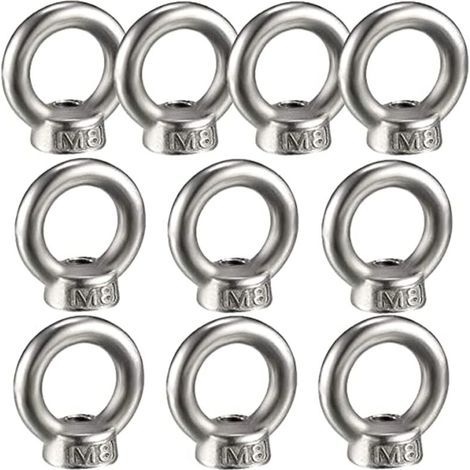 Écrou à œil de levage M8 en acier inoxydable 304 – Lot de 10 pièces – Résistant à la rouille pour environnements humides - 304Pack-of-10 (1/5)