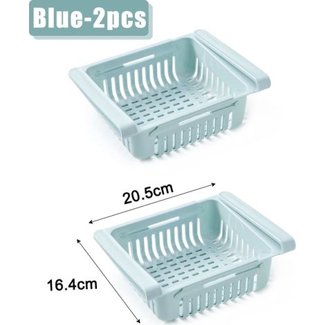 (Ajustable, bleu, lot de 2) Boîte de rangement pour réfrigérateur, tiroir, bac de rangement en plastique, étagère, boîte de rangement pour fruits, œufs et autres aliments, accessoires de cuisine (1/5)