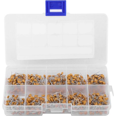 Kit assorti de 500 condensateurs céramiques monolithiques de 50 V, 1 nF (102) à 68 nF (683), 10 valeurs différentes.