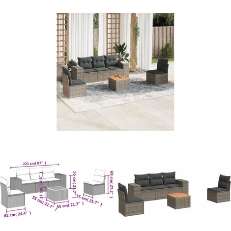 Salon de jardin 6 pcs avec coussins gris résine tressée - Ensemble Salon De Jardin - Meuble Extérieur - Résine Tressée - Rotin Synthétique - Fauteuil Jardin - Home & Living (1/3)