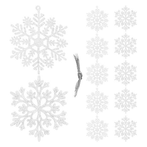 Weihnachtsbaumschmuck Deko-Anhänger Schneeflocken m. Glitter 12 Stk. weiß
