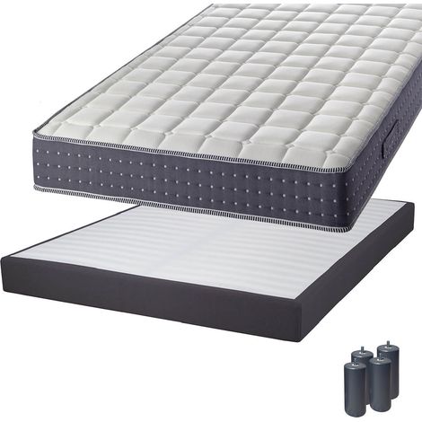 SILHOUETTE - Pack Matelas 140x190 + Sommier Tapissier Démontable 2x20 Lattes Anthracites + Pieds Anthracites 15cm (1/5)