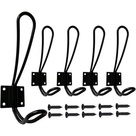 Murale Patere Porte Manteau Noir, 5 Pièces Muraux Crochets et Patères pour la Maison Retro Metal Crochet Lourd avec Vis pour Entrée Salle de Bain Toilette Cuisine Meuble (1/5)