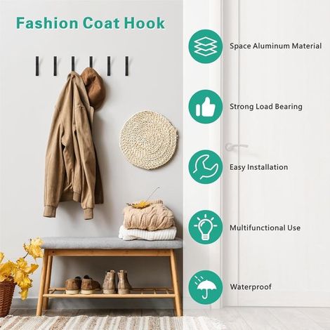 Lot de 6 – Vis incluses – Crochets de style industriel – Patères pour manteaux, vêtements, salle de bain ou chapeaux – Crochets muraux doubles – Convient pour suspendre manteaux, vêtements ou serviett (1/5)