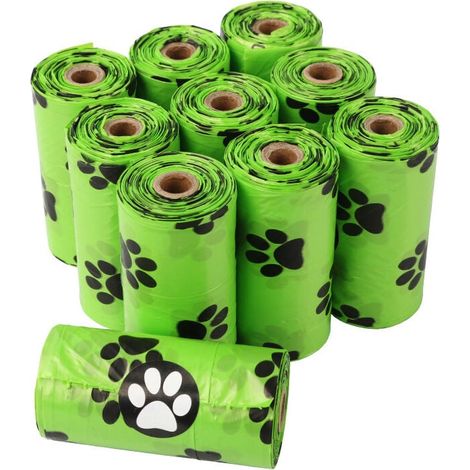 Bolsas para excrementos de perro, 10 rollos, con dispensador, a prueba de fugas y sin olor. (1/5)