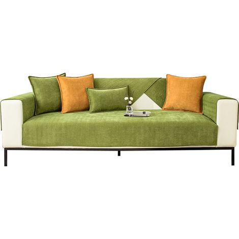 Housse de Canapé en Chenille à Chevrons 70x210cm, Protège-Canapé Antidérapant Toutes Saisons, Housse de Canapé Vert Matcha Moderne (1/4)