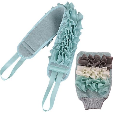 Gants de bain exfoliants double face avec sangle de massage (1/3)