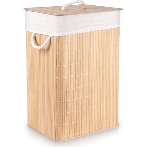 Cesto portabiancheria in bambù beige da 70 l