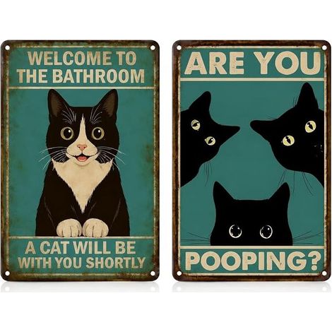 Vintage Metal Sign - Black Cat Shape Retro Poster - Wall Hanging for Bedroom - Spaces Such as Walls, Doors, Porches, Etc. (1/5)