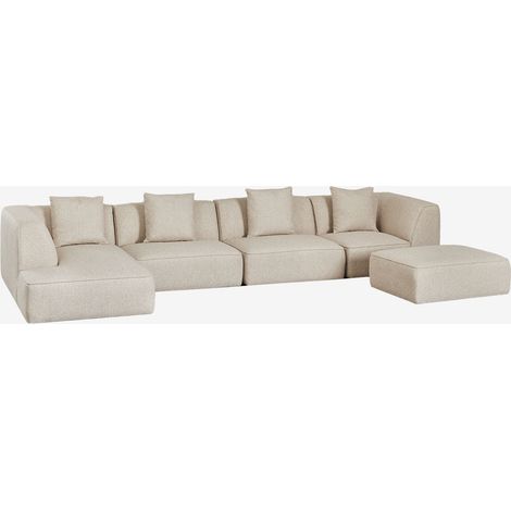 Sofá modular chaise longue izquierdo de 4 piezas con puff tapizado Cardea SKLUM             