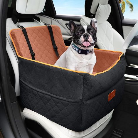 Siège auto rehaussé pour chien petit et moyen, lavable, avec poches, noir/marron (1/5)