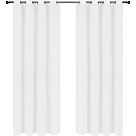 Festnight 2er-Pack Vorhänge, 225 x 140 cm, einfarbig, Polyesterfaser, Ösen, lichtdurchlässig, lässige Textur – Weiß