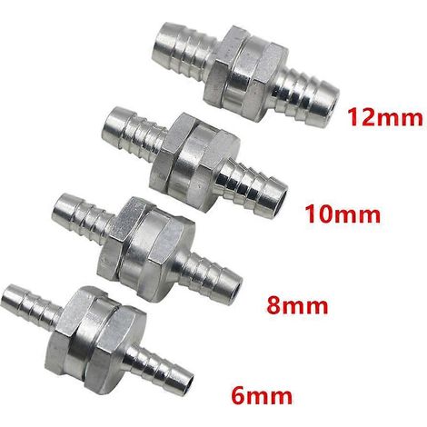 Clapet anti-retour unidirectionnel 6/8/10/12 mm (4 tailles) en alliage d'aluminium pour carburant (essence, diesel, fioul, gaz), compatible carburateur. (1/5)