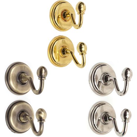 Lntyq Lot de 6 crochets de rideaux avec vis - En alliage vintage - Crochets muraux décoratifs - Embrasses de rideaux (doré+bronze+argent)
