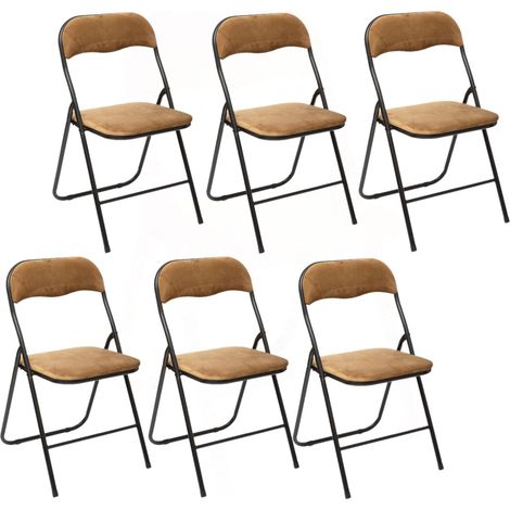 Five Simply Smart – Lot de 6 chaises pliantes en velours polyester – Structure acier – Hauteur d'assise 43 cm – Dimensions 52x44x79 cm