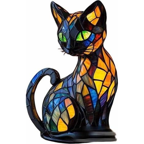 Lampe Chat, Vitrail Veilleuse Chat, RéSine ColoréE DéCoration Vintage Lampe En Forme De Chat, Table Led CréAtive DéCorative, Pour La DéCoration De La Chambre Et Du Salon (1/5)