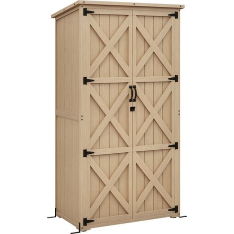 Armoire de jardin abri remise pour outils 90L x 54.5P x 161/168,5H cm 2 étagères toit bitumé étanche bois pin autoclave (1/5)
