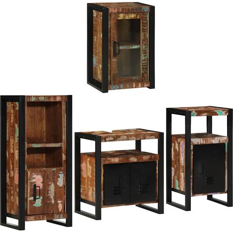 Badezimmermöbel-Set mit Tür 4 pcs Mehrfarbig Massives Altholz