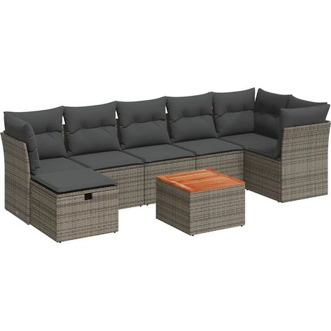 Set Divano da Giardino 8 pz con Cuscini Grigio in Polyrattan vidaXL (1/5)