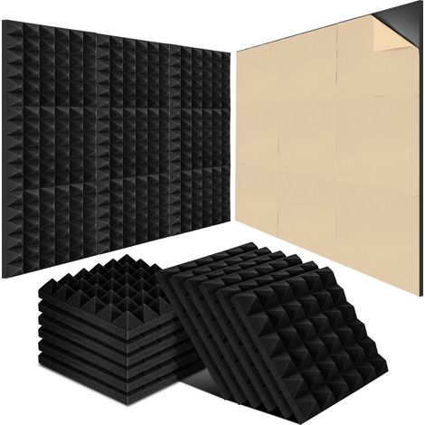 Wolketon Pannelli fonoassorbenti adesivi 24 pz, piramide 30x30x5cm neri