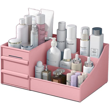 EASYCOMFORT Organiseur de Coiffeuse, avec 2 Tiroirs, boîte de Rangement Multifonction pour Maquillage, Bijoux, Bureau, Papeterie, Chambre à Coucher, Salle de Bain (Rose) (1/5)