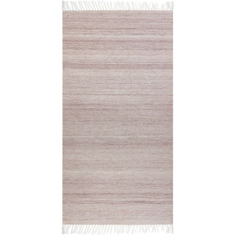 Tapis Rouge Clair en Matière Synthétique 80 x 150 cm Fait Main avec Franges Malhia