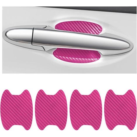 4PCS Autocollants Voiture Extérieur, Film de Protection Universel en Fibre de Carbone Anti-Rayures pour Poigné Porte Voiture, Convient à la Plupart des Poignés Porte Voiture (Rose)
