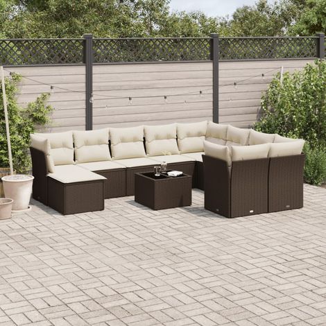 Set de sofás de jardín 11 pzas cojines ratán sintético marrón vidaXL (1/3)