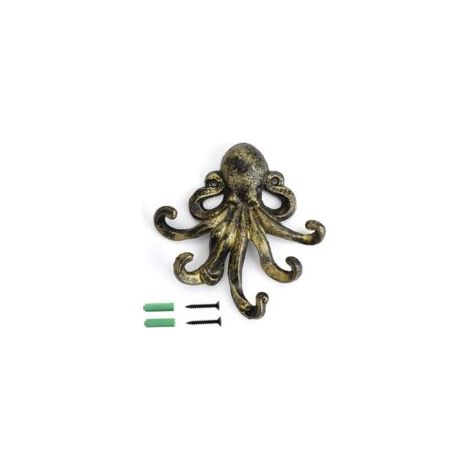 Crochet mural décoratif Octopus 5 Tentacles en fonte - crochet de serviette rustique crochet clé manteau manteau porte-serviettes, Bronze vert