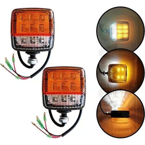 Lot de 2 feux de position LED pour chariots élévateurs, tracteurs et motos (12 V/24 V), jaunes et blancs. (1/4)