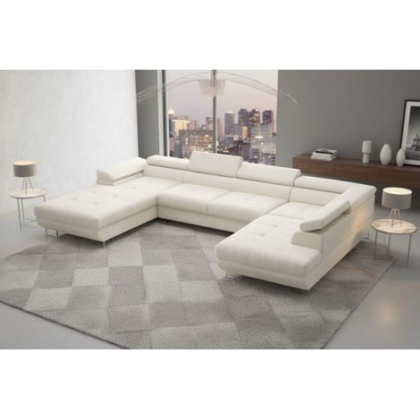 Wohnlandschaft Schlafsofa GIANLUCA in Stoff Gerra Creme Ottomane 105 cm Links (1/5)