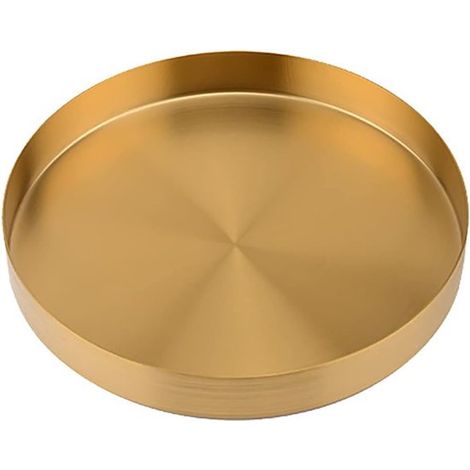 Posavasos redondo de acero inoxidable color oro - 36 cm - Bandeja antigoteo para interiores y jardines (1/5)