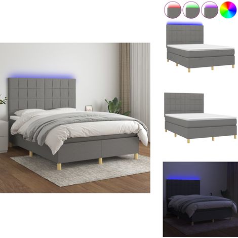 Sommier à lattes de lit et matelas et LED Gris foncé 140x200 cm - Lit Plateforme - Lit Avec Led - Lit Design - Lit Moderne - Sommier Tapissier (1/5)