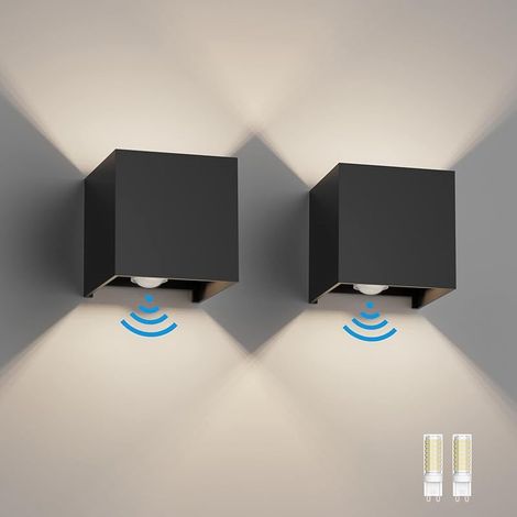 2PCS Applique Murale Extérieur avec Détecteur de Mouvement IP54 Éclairage Mural Intérieur avec Angle de Faisceau Réglable, avec Ampoule LED G9 Remplaçable Lampe, Blanc Naturel 4000K, Noir (1/5)