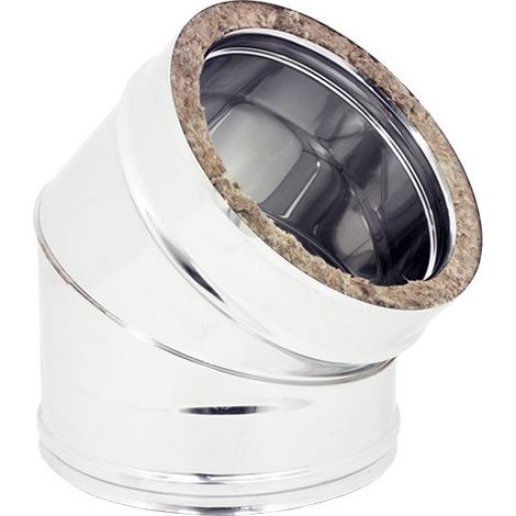 Gomito curva acciaio inox doppia parete di 200 - de 250mm, scegli se  45 gradi