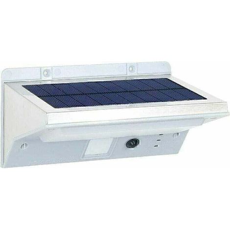 0 - Solarstrahler - Wandstrahler, wasserdichte Außenleuchte mit Bewegungsmelder - Edelstahl (1/4)