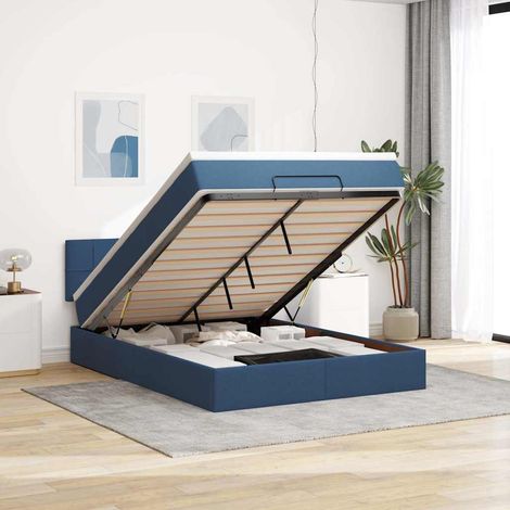 Ottoman-Bett mit Matratze & LEDs Blau 140x200 cm Stoff (1/5)