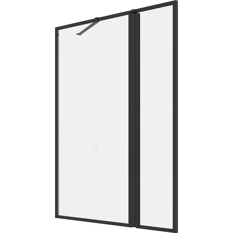 Pare baignoire noir mat style industriel semi-pivotant - 100 x 140 cm - Verre trempé - BRADENTON (1/3)