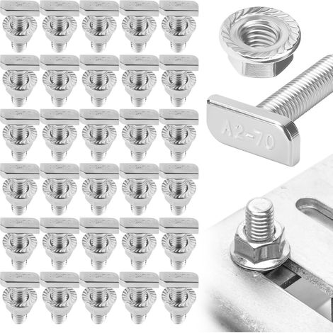 20 Pièces M8x30 T-Nut et Boulon Ensemble A2-70 Inox Vis à Tête Marteau M8 (1/5)