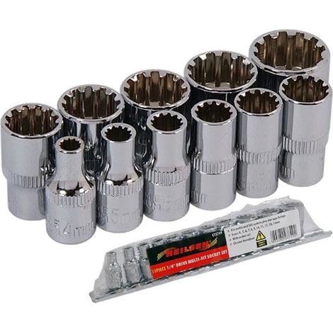 Neilsen Metric SAE Multi Fit Sockets 4mm - 14mm Socket Set In 11pc 1/4" Drive (1/2)