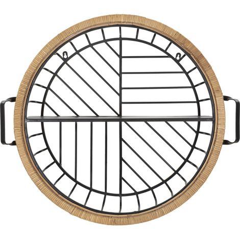 Mensola da muro Cebu a 2 ripiani in ferro e rattan — 72,5x18x65 cm (1/5)