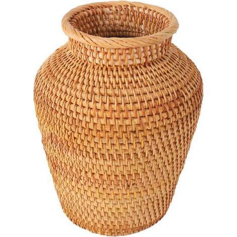 Vase Tissé Rotin - 15 x 18 cm - Décoration Table Bureau Maison - Pot Plantes Intérieur - 1 Pièce (1/5)