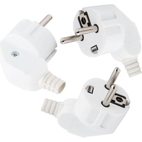 Paquet de 3 fiches, fiches de contact protégées en caoutchouc, fiches 250 V (16 A), fiches coudées, prises de courant extérieures étanches, idéales pour les chantiers de construction extérieurs, comme
