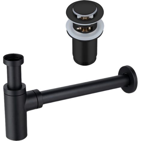 BALNEO - ensemble bonde de lavabo Klik Klak E avec trop-plein noir + siphon rond noir en laiton - kit pour lavabo (1/5)