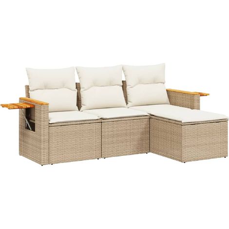 Salon de jardin avec coussins 4 pcs beige résine tressée (1/5)