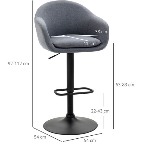 Tabouret de bar réglable en hauteur avec dossier et repose-pieds, capacité 110 kg, effet lin, 54 x 54 x 112 cm, gris (1/5)