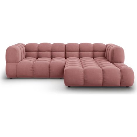 Canapé d'angle droit modulable 3 places en velours saumon (1/5)