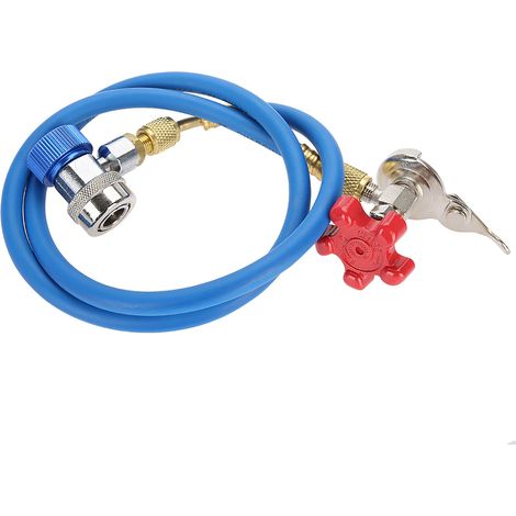 Outil de recharge de réfrigérant pour climatisation automobile, tuyau de recharge simple avec raccord rapide R134a, ouvre-bouteille de réfrigérant, kit de réfrigération (1/5)